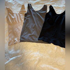3-Reversible/V- Neck and Round Neck Contouring TankTop Pack - Black, Gray, Cream